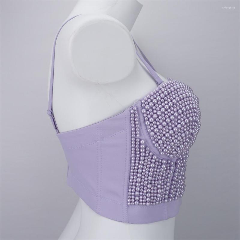 Women's Tanks Luxury Pearl Beading Camisole Women Night Club Party Sexy Female Backless Cropped Tops Push Up Bustier Bra Tube Top Y3374