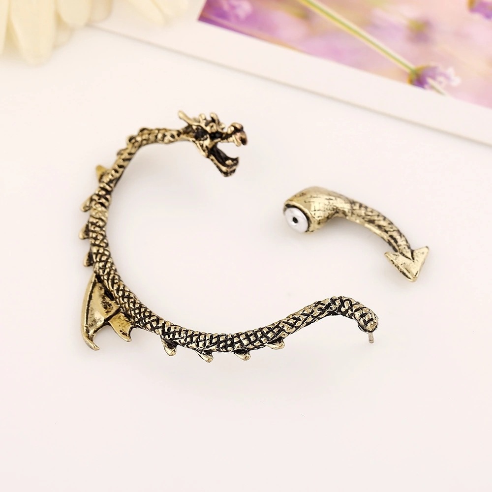 Punk Retro Copper Dragon Ear Cuff Clasp for Men Women Vintage Silver Gothic Ear Clip Earrings European Popular Wrap Earring Jewelry Wholesale