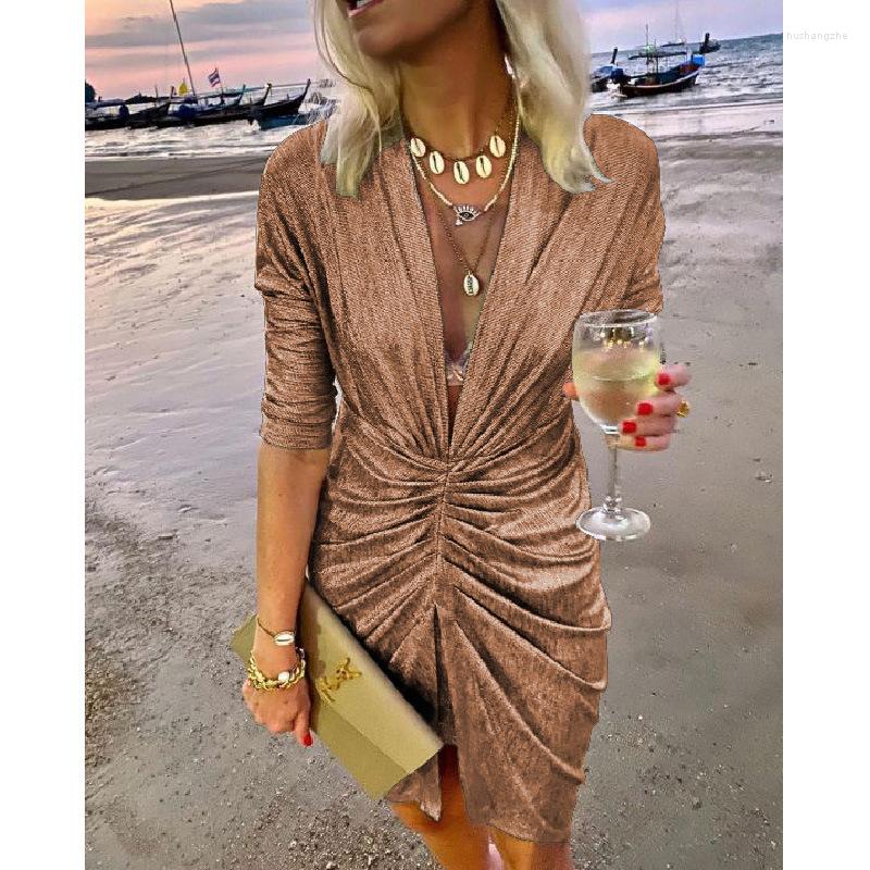 Casual Dresses Womens ladies V-Neck Solid Party Prom Long Sleeve Bodycon Night Club Luxury Elegant Dress Women Vestidos De Gala