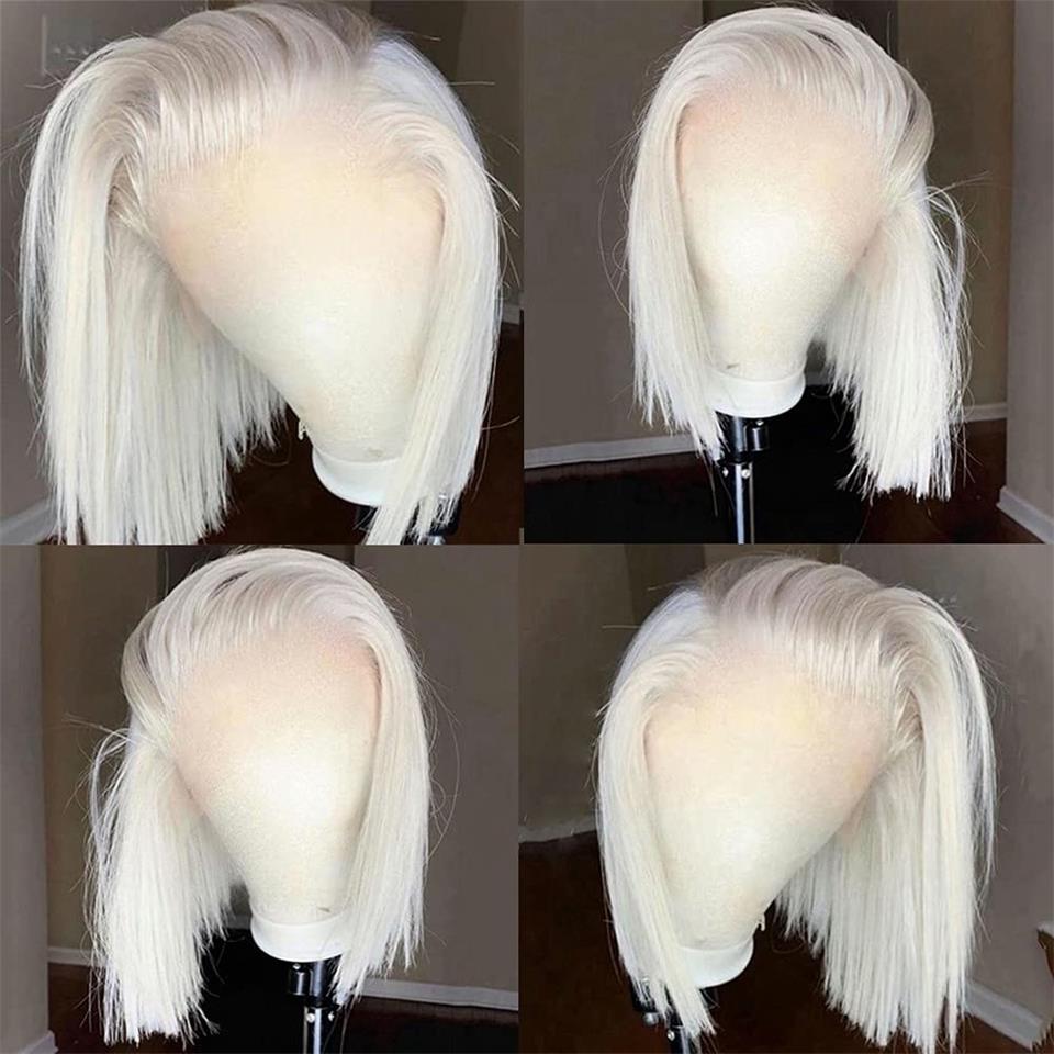 White Bone Straight Short Bob Human Hair Wigs Glueless 13x4 Blonde Lace Front Wig For Women Transparent HD Lace Frontal Wig Synthetic