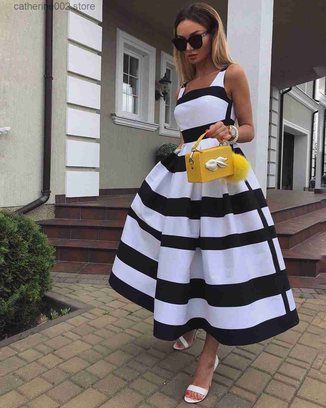 Casual Dresses Casual Dresses Women Elegant Off Shoulder Long Party Dress Summer Striped Print Sleeveless Fashion Chic A-Line Suspender Beach T230601