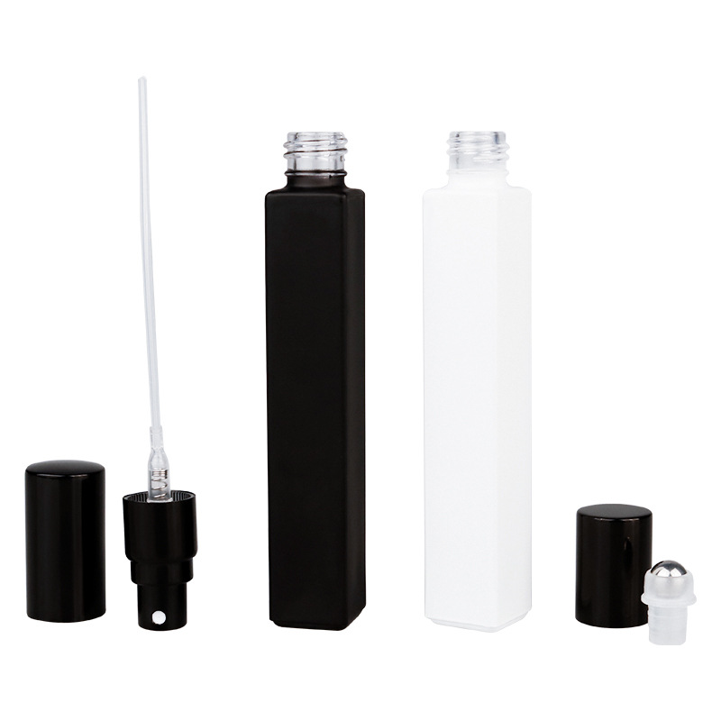 10ml Matte Black Glass Spray Perfume Bottles Square Bottle Portable Refillable Cosmetic Dispenser Containers