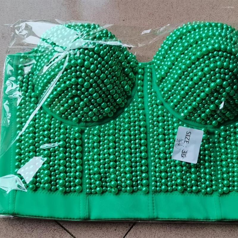 Women's Tanks Luxury Pearl Beading Camisole Women Night Club Party Sexy Female Backless Cropped Tops Push Up Bustier Bra Tube Top Y3374