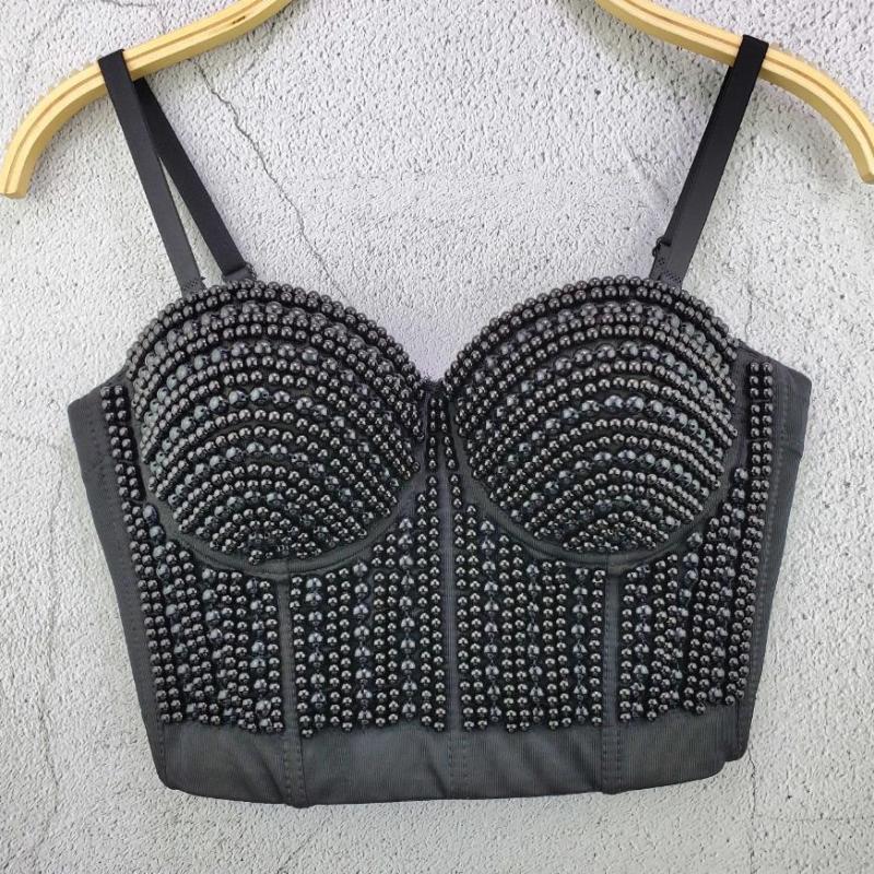 Women's Tanks Luxury Pearl Beading Camisole Women Night Club Party Sexy Female Backless Cropped Tops Push Up Bustier Bra Tube Top Y3374