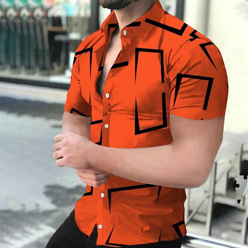Men's Casual Shirts Summer Mens Fashion Loose Streetwear Male 3D Abstract Geometry Pattern Short Sleeve Versatile Button Up Blouses