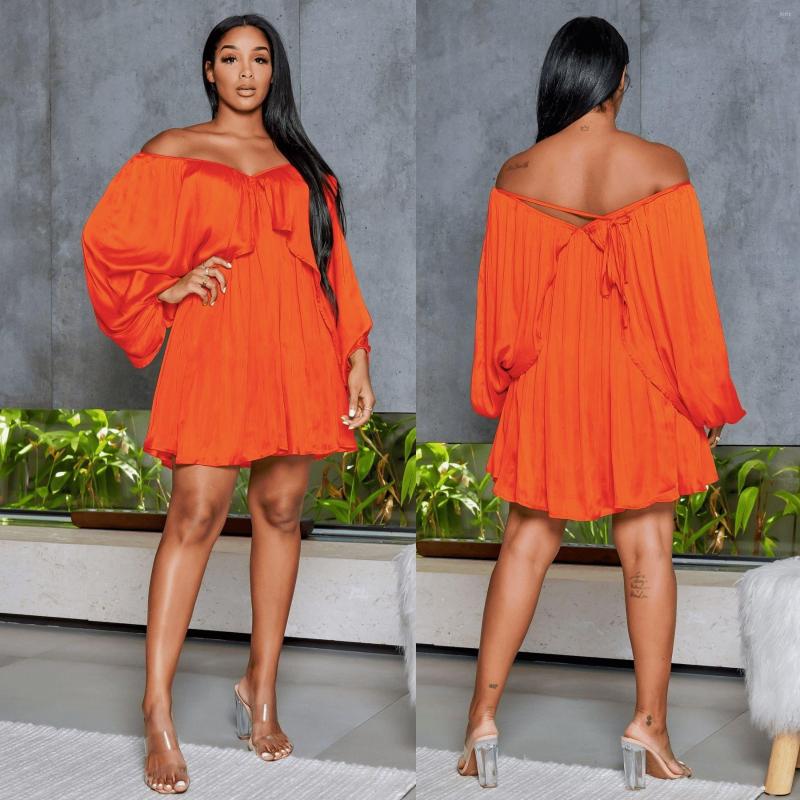 Casual Dresses Satin Mini Dress Solid Color Yellow Sexy Off-shoulder Elegant Short Fashion Lace-up Backless Women Beach Wear Summer