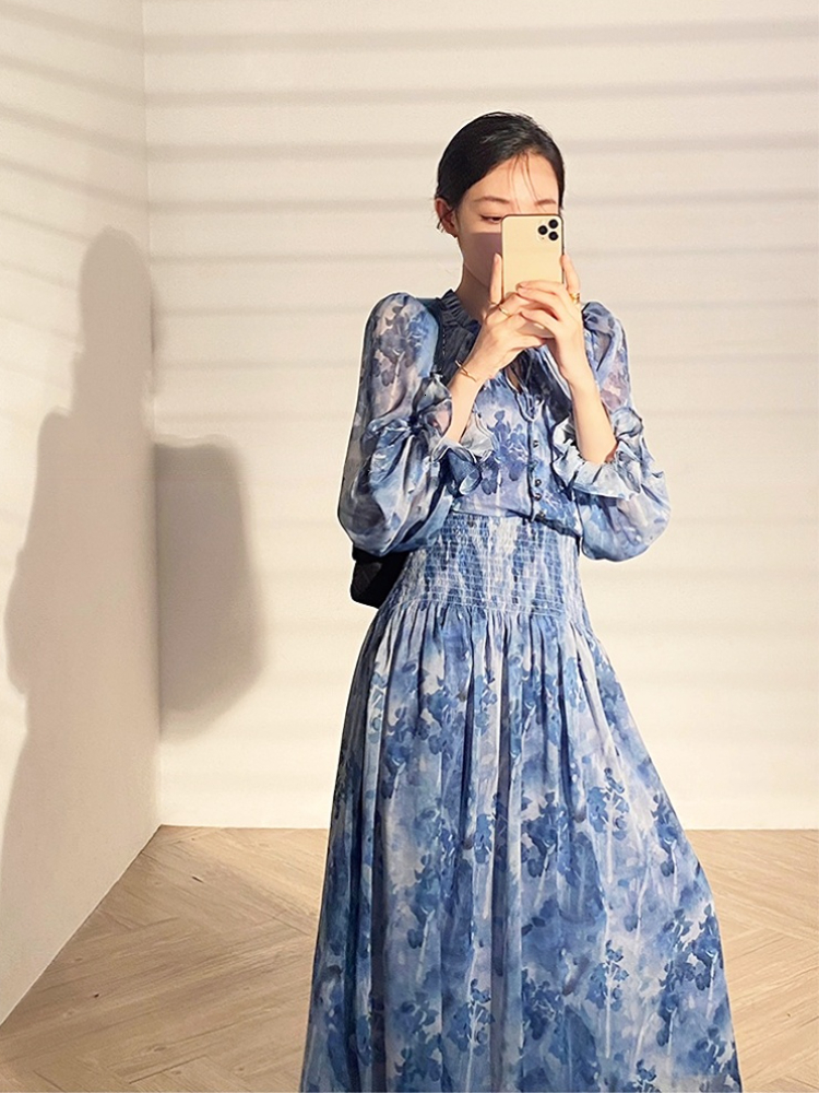 Basic Casual Dresses French Vintage Long Sleeve Fairy Dress Women Slim Fashion Floral Midi Dress Beach Casual Korean Style Dresses Female Summer