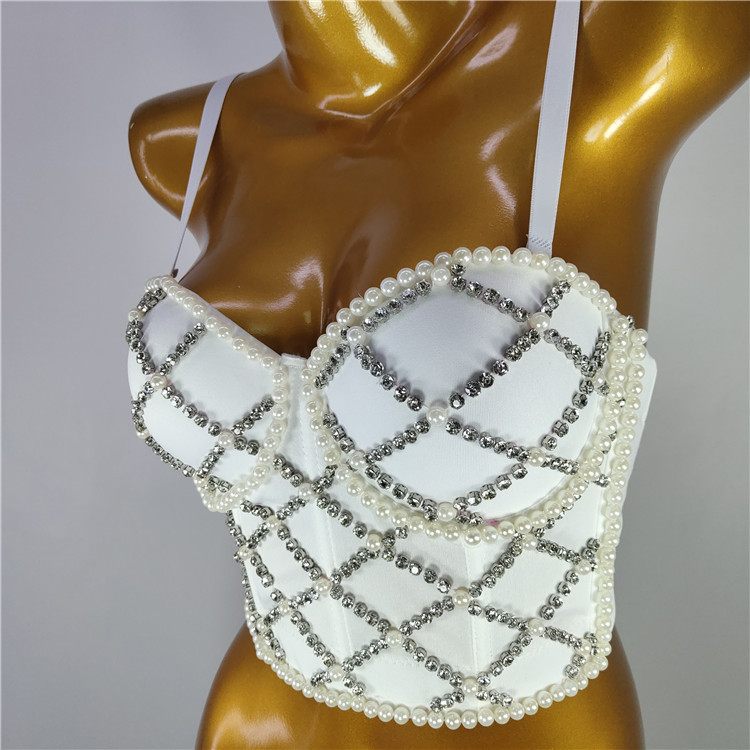 Women's Tanks Luxury Pearl Beading Camisole Women Night Club Party Sexy Female Backless Cropped Tops Push Up Bustier Bra Tube Top Y3374