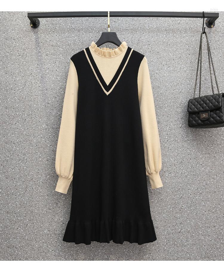 Casual Dresses Good Quality Pregnant Woman Thick Sweater Winter Fashion Pregnancy Clothes Long Lantern Sleeve Patchwork Maternity Knitted