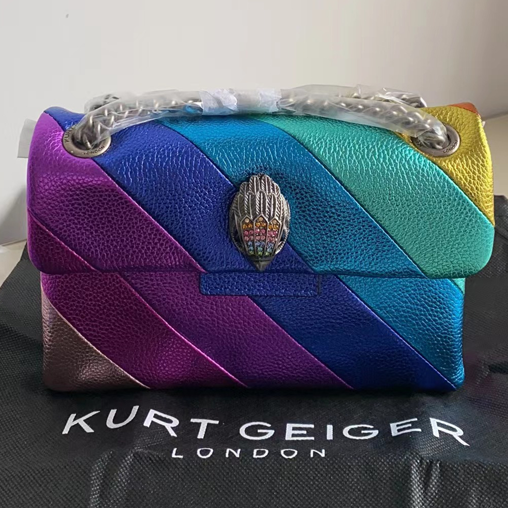 

London Designer bag Kurt Geiger Eagle Head Kensington Mini Micro Fiber Leather Rainbow Cross Body Bag and Purse Luxury Shoulder Bag Small Messenger Bag, Rainbow pu logo