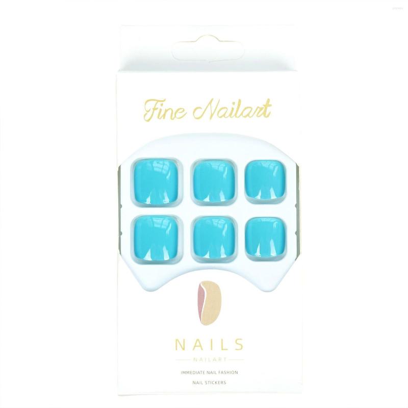 False Nails 24Pcs Short Square Fake Toe Press On Acrylic Nail Kits Wearable Lake Blue Toenails Artificial Feet Tips