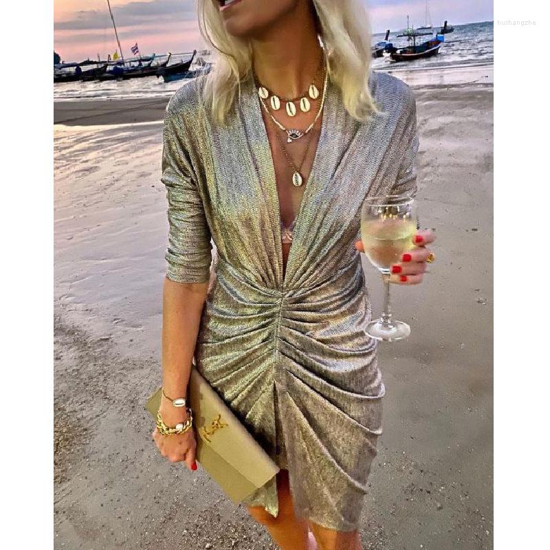 Casual Dresses Womens ladies V-Neck Solid Party Prom Long Sleeve Bodycon Night Club Luxury Elegant Dress Women Vestidos De Gala
