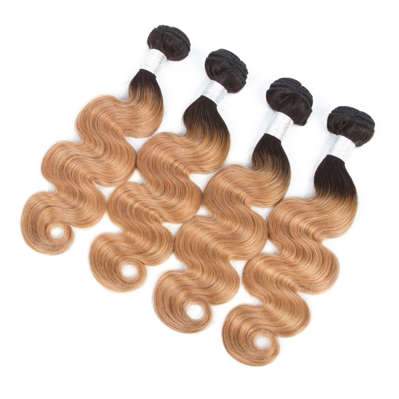 Peruvian Virgin Hair Double Wefts With 13X4 Lace Frontal Free Part Body Wave 10-30inch Ombre Color 1B/27#