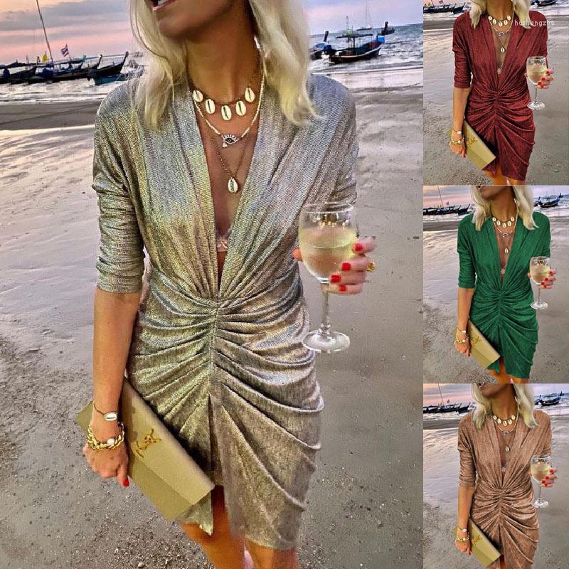 Casual Dresses Womens ladies V-Neck Solid Party Prom Long Sleeve Bodycon Night Club Luxury Elegant Dress Women Vestidos De Gala