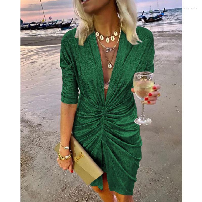 Casual Dresses Womens ladies V-Neck Solid Party Prom Long Sleeve Bodycon Night Club Luxury Elegant Dress Women Vestidos De Gala