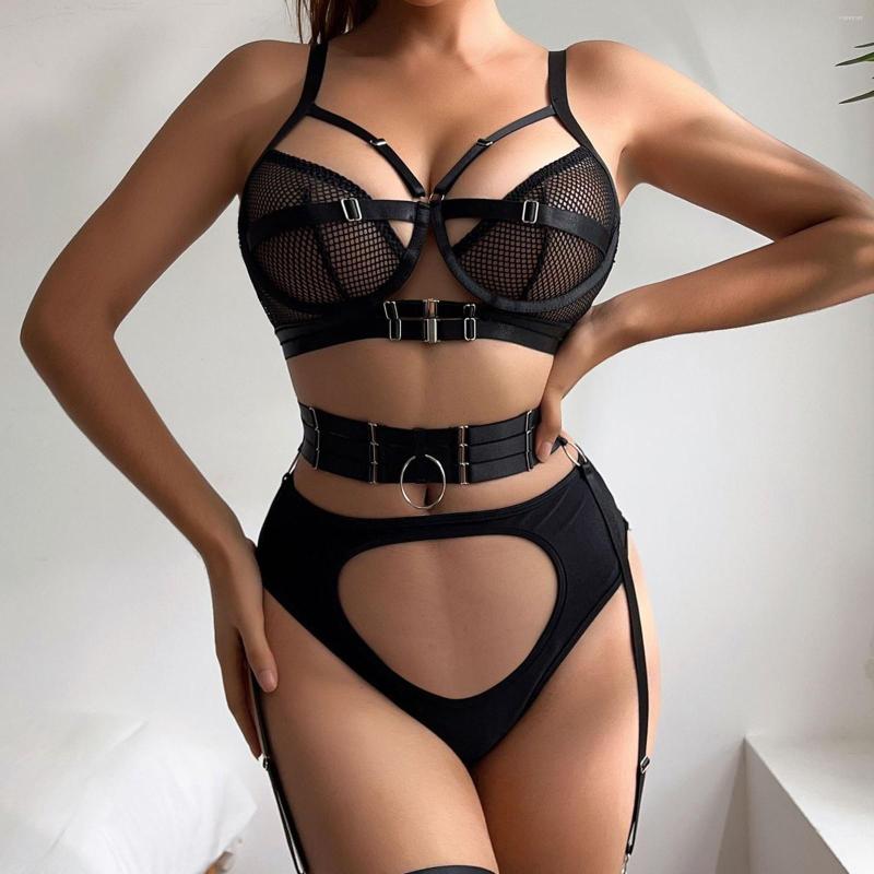 Bras Sets Women's Black Mesh Lingerie Transparent Bra Panty Set Garter Belt Steel Ring Three Piece See Through Underwear Exotic Costumes
Bras Sets Women's Black Mesh Lingerie Transparent Bra Panty Set Garter Belt Steel Ring Three Piece See Through Underwear Exotic Costumes