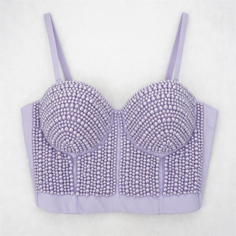 Women's Tanks Luxury Pearl Beading Camisole Women Night Club Party Sexy Female Backless Cropped Tops Push Up Bustier Bra Tube Top Y3374