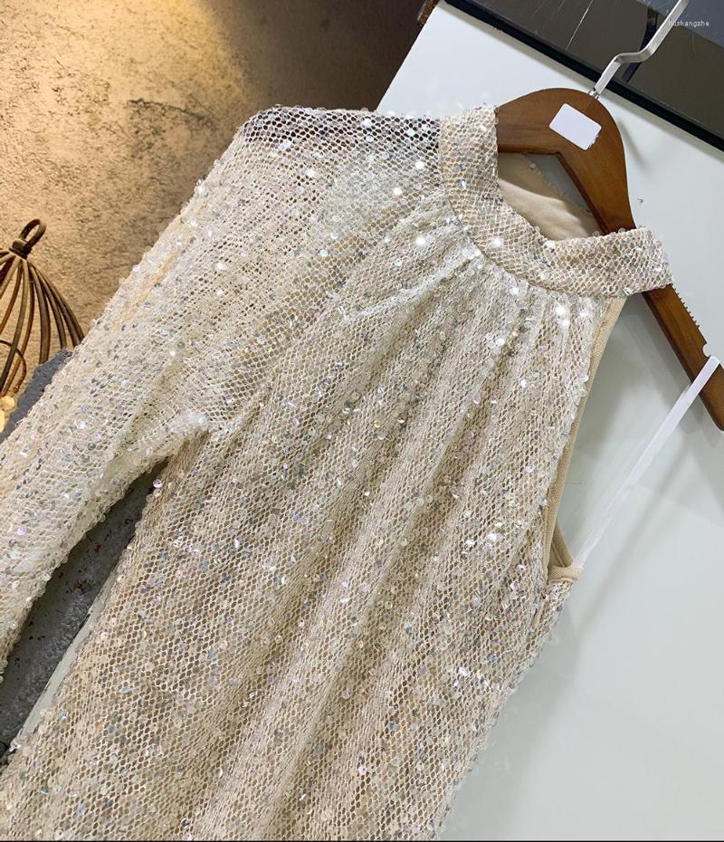 Casual Dresses Ailigou Autumn Sexy Long-Sleeved One-Shoulder Long Dress Elegant Luxury Beaded Sequin Ladies Silver Party Tight