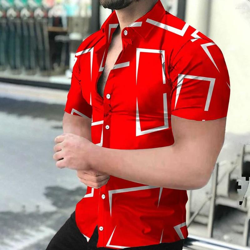 Men's Casual Shirts Summer Mens Fashion Loose Streetwear Male 3D Abstract Geometry Pattern Short Sleeve Versatile Button Up Blouses