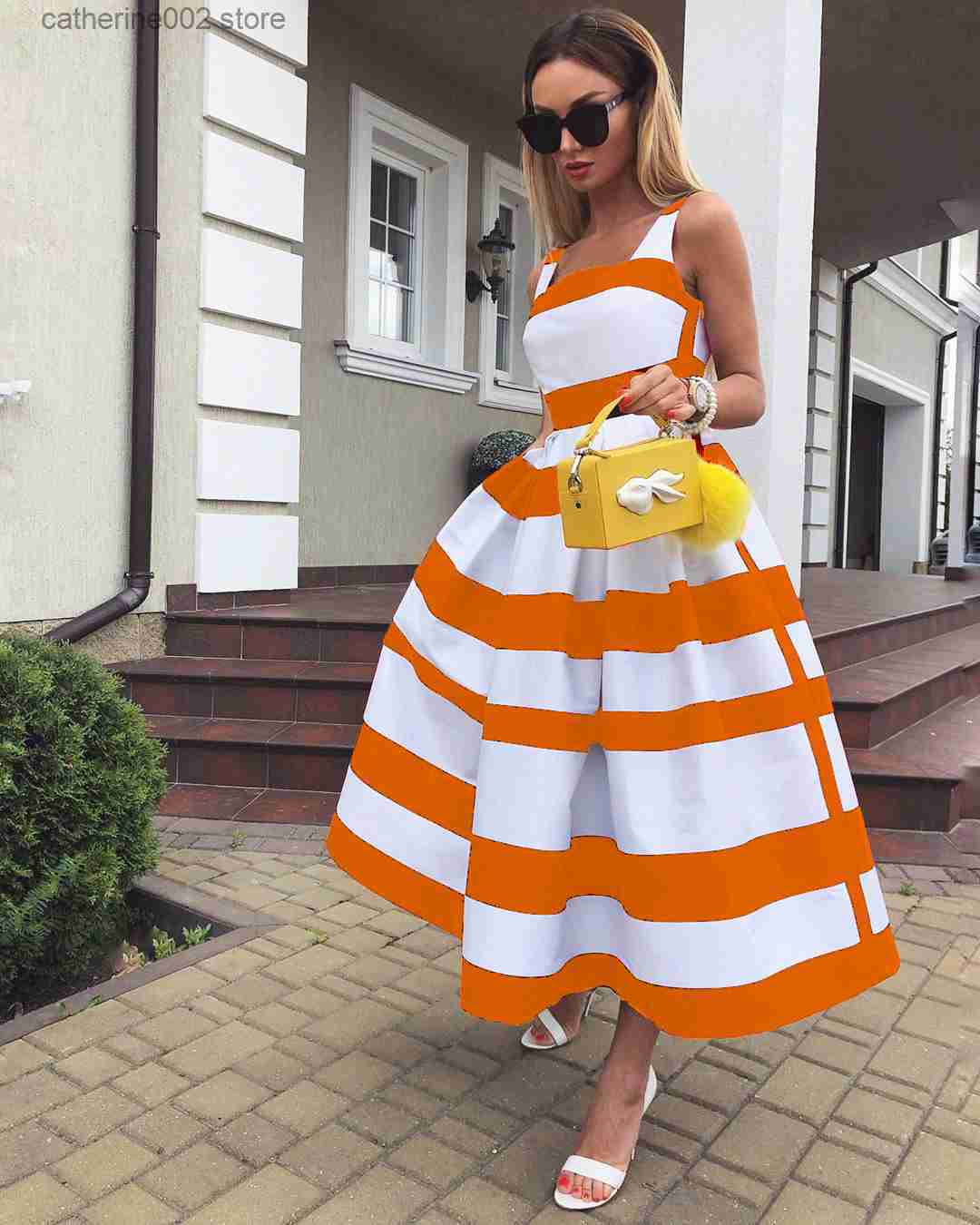 Casual Dresses Casual Dresses Women Elegant Off Shoulder Long Party Dress Summer Striped Print Sleeveless Fashion Chic A-Line Suspender Beach T230601