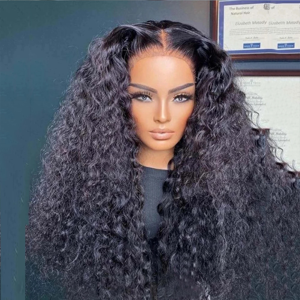 Free shipping 13x4 Jerry Front Wig Deep Kinky Curly Silation Human Hair Brazilian HD Transparent Lace Frontal Synthetic Closure Wigs