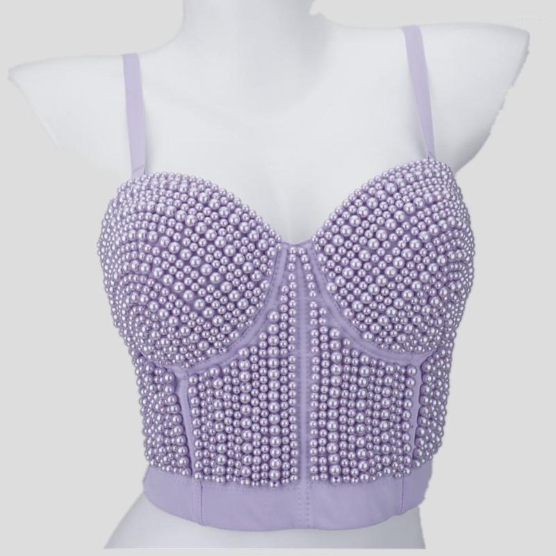 Women's Tanks Luxury Pearl Beading Camisole Women Night Club Party Sexy Female Backless Cropped Tops Push Up Bustier Bra Tube Top Y3374
