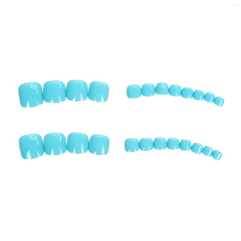 False Nails 24Pcs Short Square Fake Toe Press On Acrylic Nail Kits Wearable Lake Blue Toenails Artificial Feet Tips