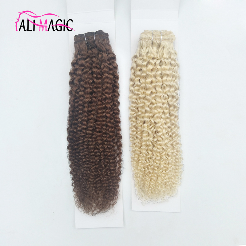 Mongolian Kinky Curly Hair Clip In Extensions Human Hair Blonde Natural Black Blonde Hair Clip Ins 4B 4C Human Hair Extensions 8 Pcs Set