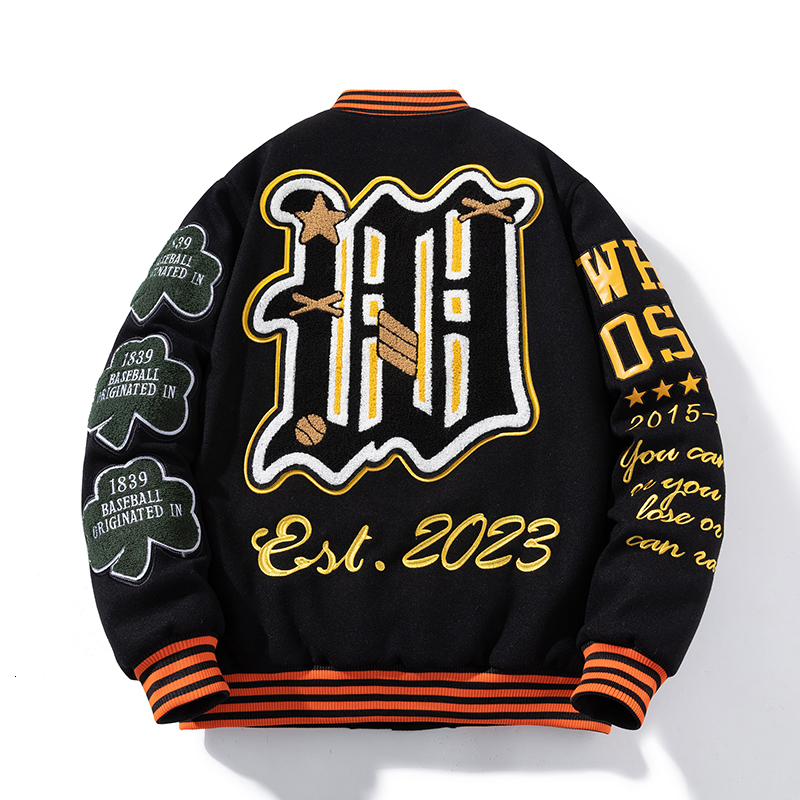 Mens Jackets Embroidery Varsity Jacket Men Women Letter Winter American Baseball Jacket Hip Hop Woolen Coat Thick Warm Outwear Parkas Brown