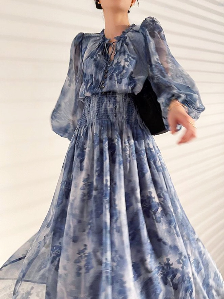 Basic Casual Dresses French Vintage Long Sleeve Fairy Dress Women Slim Fashion Floral Midi Dress Beach Casual Korean Style Dresses Female Summer