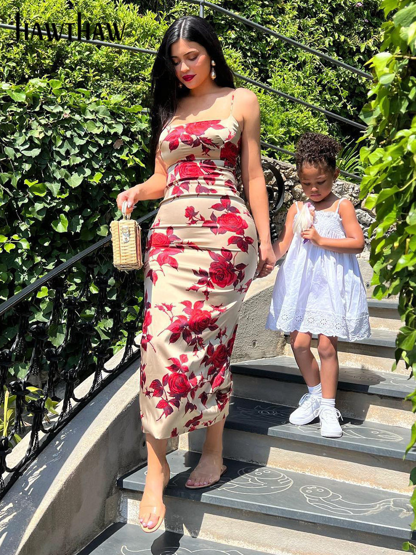Basic Casual Dresses Hawthaw Women Floral Printed Bodycon Party Beach Vacation Midi Dress Streetwear Summer Clothes Wholesale Items For Business 23053