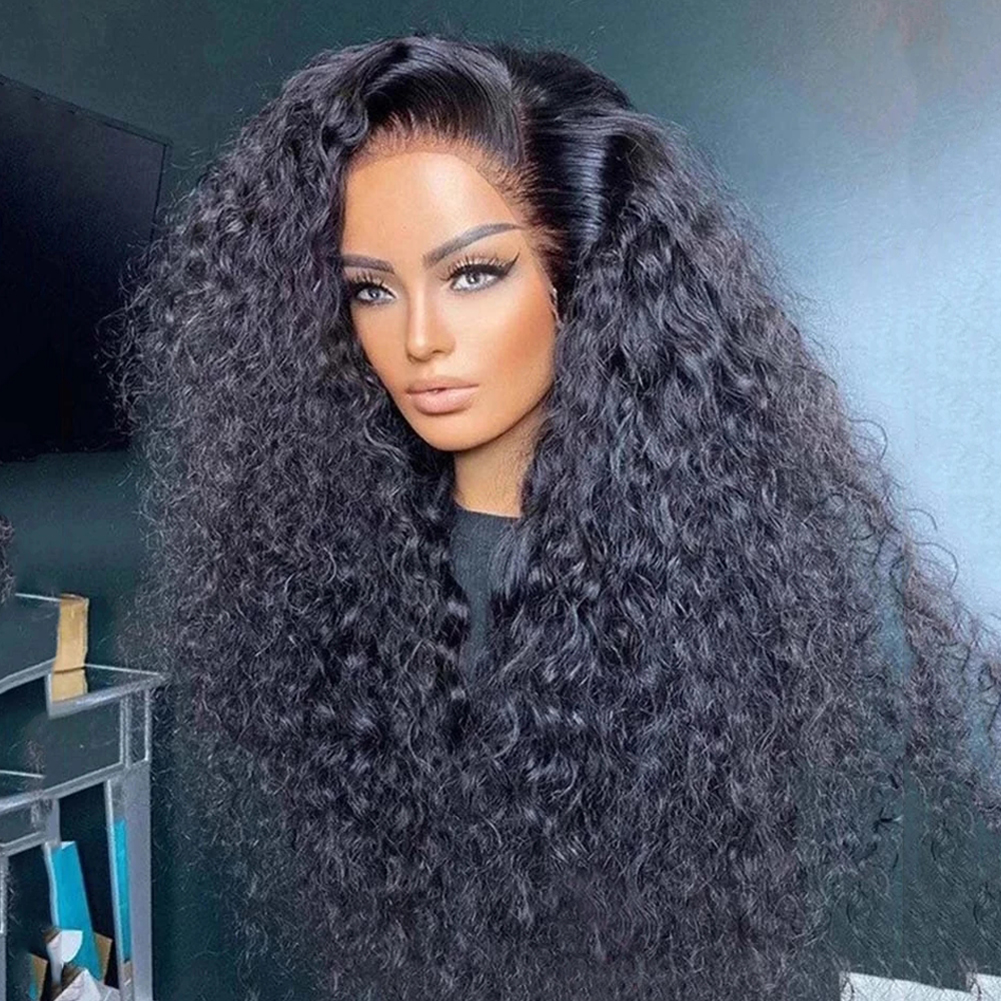 Free shipping 13x4 Jerry Front Wig Deep Kinky Curly Silation Human Hair Brazilian HD Transparent Lace Frontal Synthetic Closure Wigs