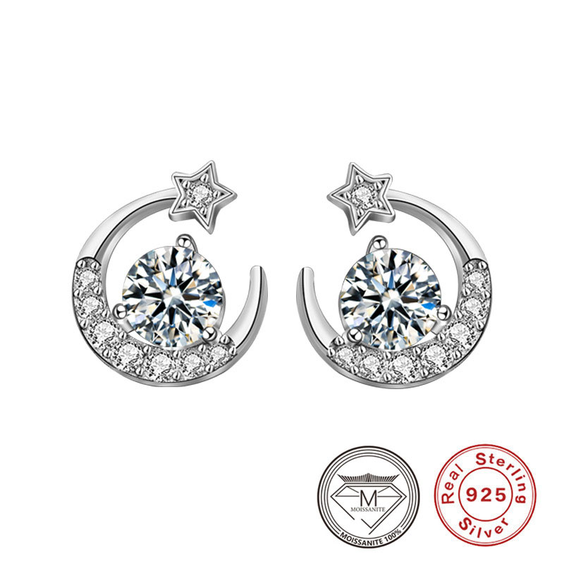 Pure 925 Silver Moon Star Shape Moissanite Stud Earrings Platinum Plated Silver Earring Jewelry Gift for Women
Pure 925 Silver Moon Star Shape Moissanite Stud Earrings Platinum Plated Silver Earring Jewelry Gift for Women