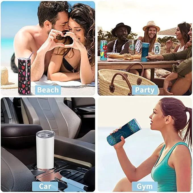 CA US Stock 20oz STRAIGHT Tumblers Bottles Blank Sublimation Slim Cup Coffee Mugs with Lid and Plastic Straw Beer Mugs J03234815708