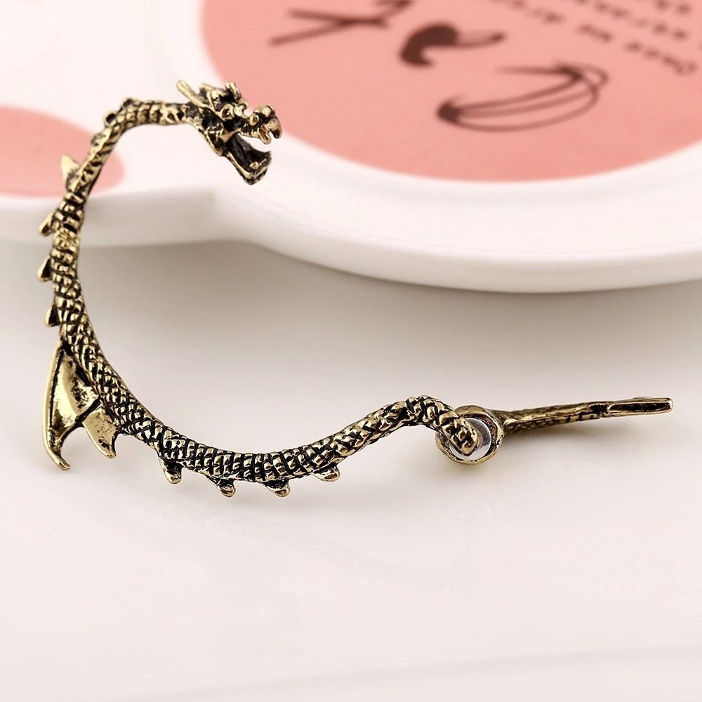 Punk Retro Copper Dragon Ear Cuff Clasp for Men Women Vintage Silver Gothic Ear Clip Earrings European Popular Wrap Earring Jewelry Wholesale