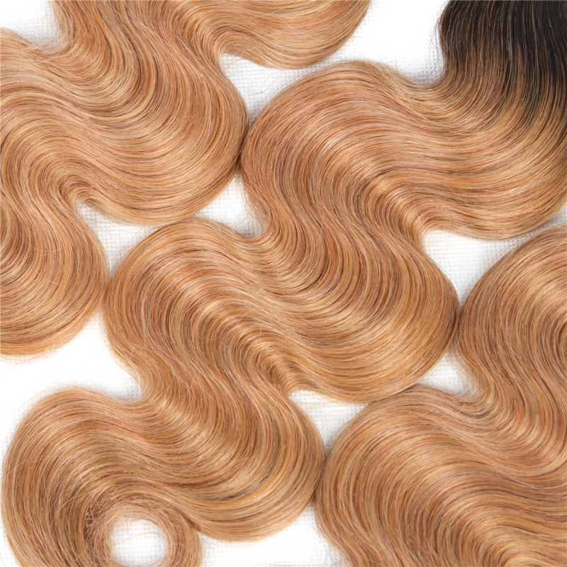Peruvian Virgin Hair Double Wefts With 13X4 Lace Frontal Free Part Body Wave 10-30inch Ombre Color 1B/27#