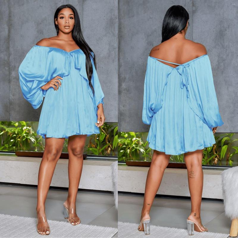 Casual Dresses Satin Mini Dress Solid Color Yellow Sexy Off-shoulder Elegant Short Fashion Lace-up Backless Women Beach Wear Summer
