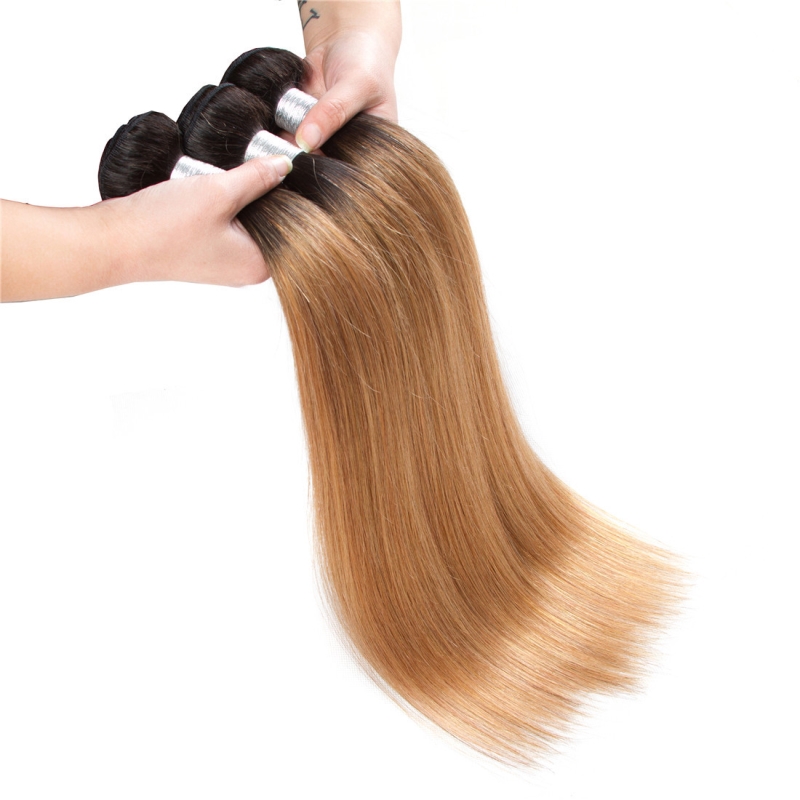 1B/27 Ombre Color Malaysian Human Hair Wefts With 13X4 Lace Frontal Free Part Body Wave 1b 27 Yirubeauty