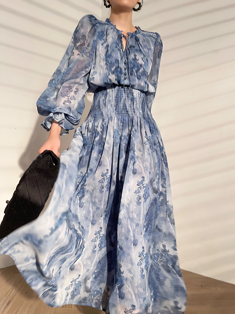 Basic Casual Dresses French Vintage Long Sleeve Fairy Dress Women Slim Fashion Floral Midi Dress Beach Casual Korean Style Dresses Female Summer