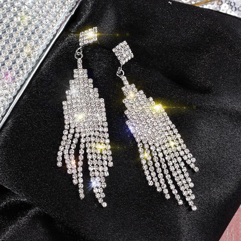 Stud Earrings Asthetic Earings Rhinestone Fringe Hanging Zircon Shiny Wedding Statement Party Jewelry G
