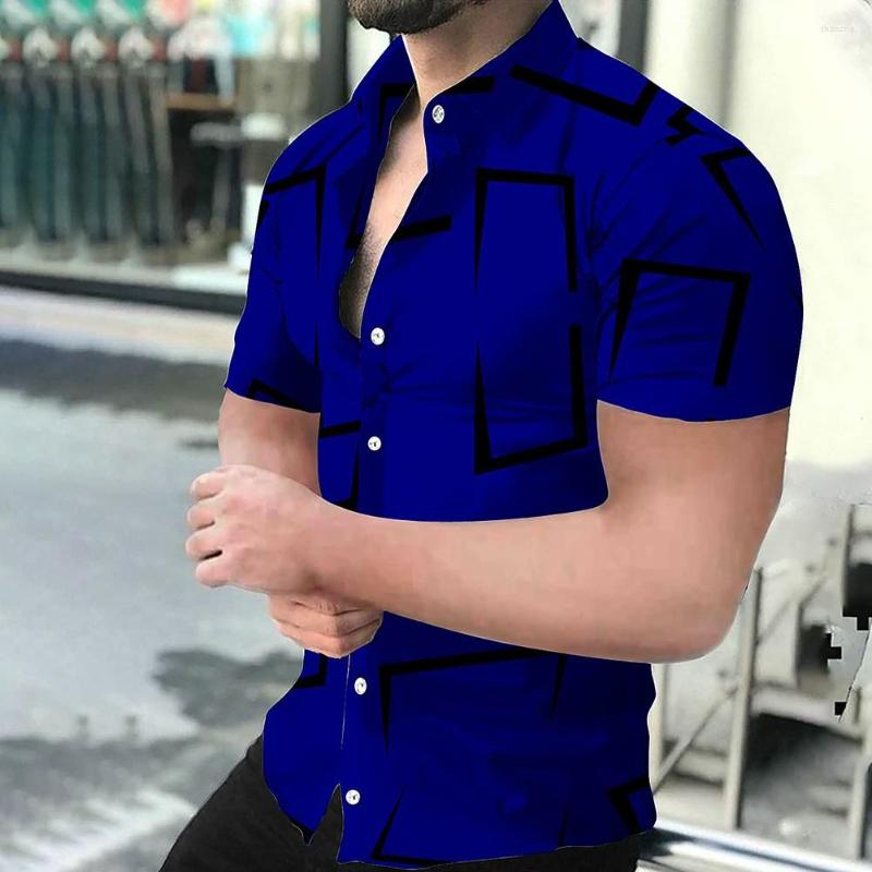 Men's Casual Shirts Summer Mens Fashion Loose Streetwear Male 3D Abstract Geometry Pattern Short Sleeve Versatile Button Up Blouses