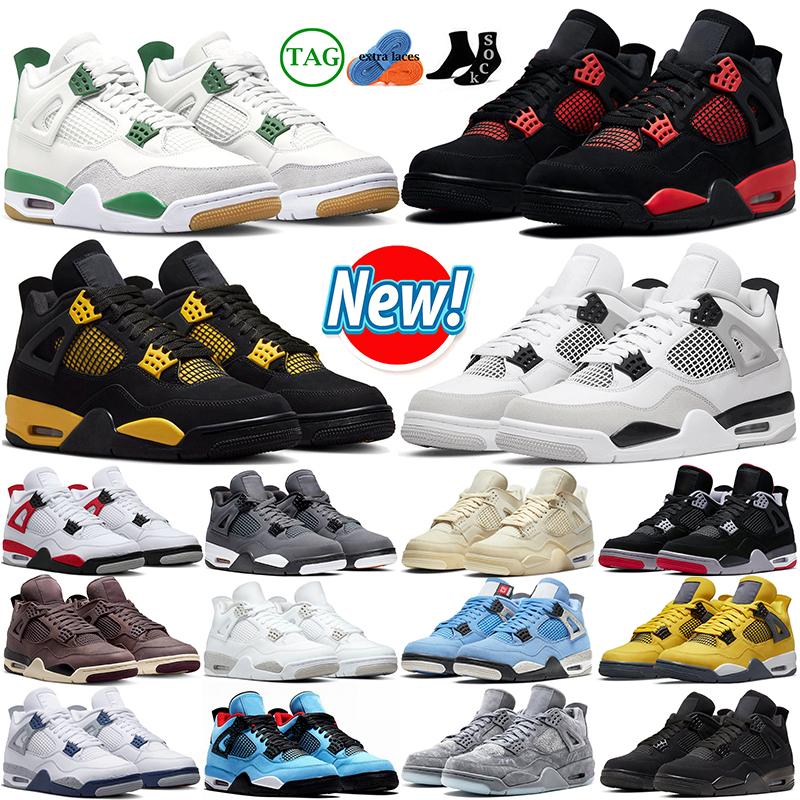 

Jumpman 4s Basketball Shoes Thunder 4s 2023 Pine Green Midnight Navy Military Black Cat 4 Sail Cool Grey University Blue Seafoam Photon Dust Kaws Women Mens Sneakers