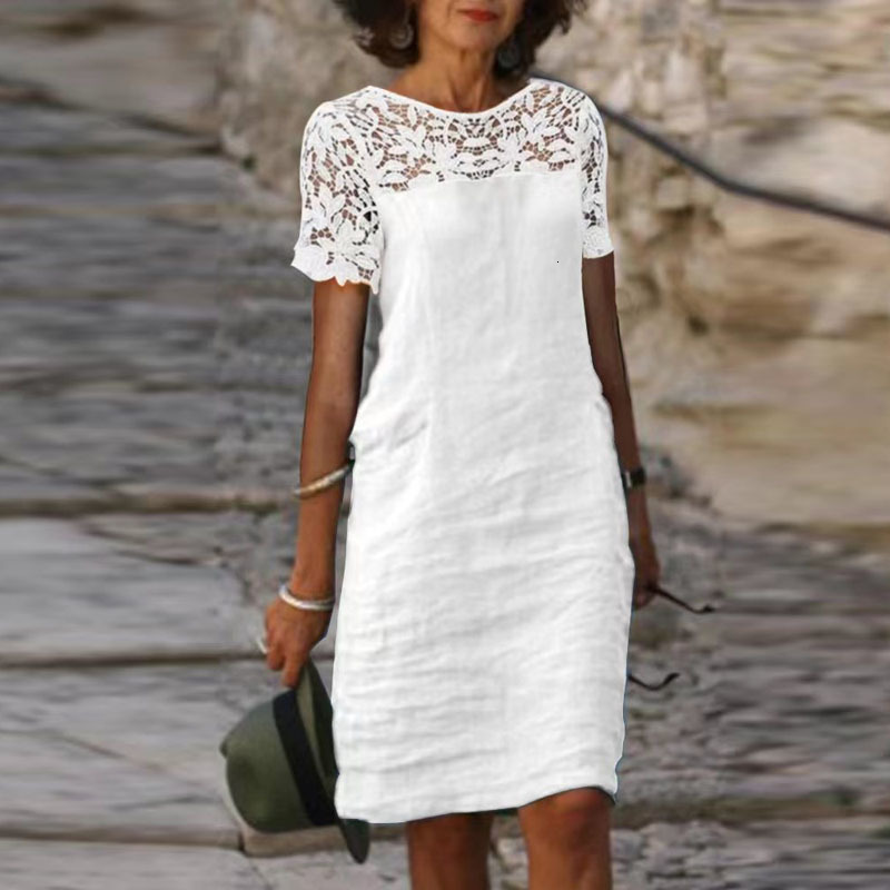 Basic Spring Stand-Up Collar Button Cotton Dresses Women Casual Linen Solid Color Mid-Sleeve Retro Summer Lady Office Mini Dress 230531