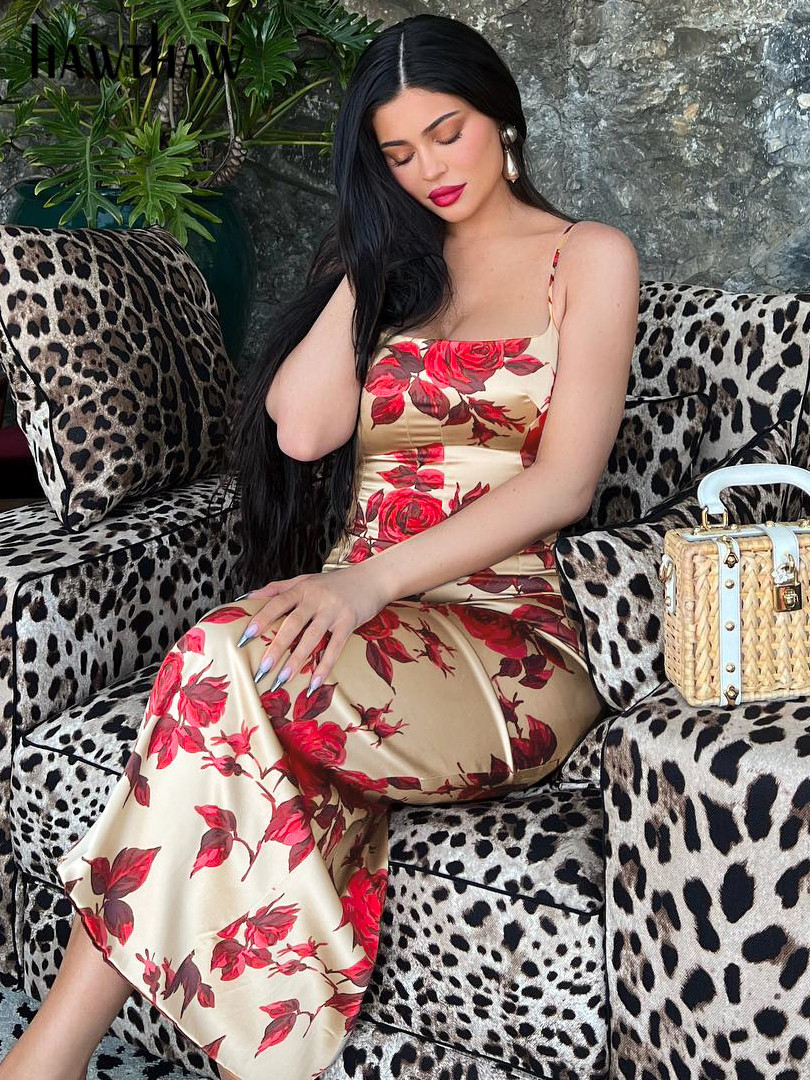 Basic Casual Dresses Hawthaw Women Floral Printed Bodycon Party Beach Vacation Midi Dress Streetwear Summer Clothes Wholesale Items For Business 23053