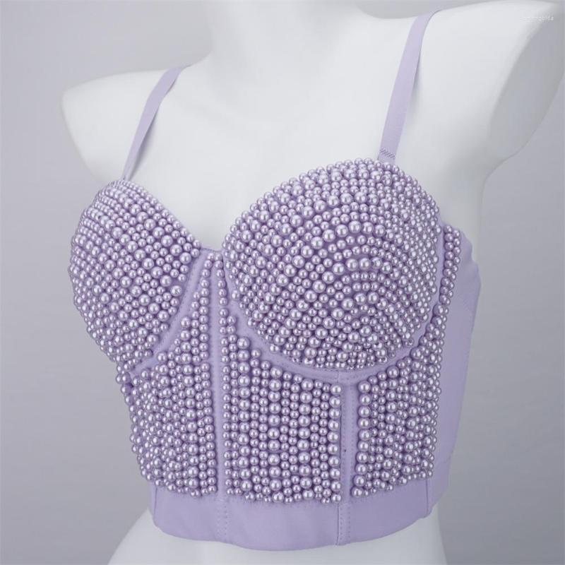 Women's Tanks Luxury Pearl Beading Camisole Women Night Club Party Sexy Female Backless Cropped Tops Push Up Bustier Bra Tube Top Y3374