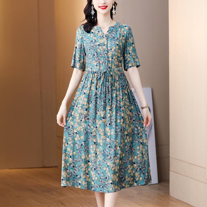 Dresses Female Print Natural Silk Loose Waist Plus Size Dress Women Korean Vintage Casual Midi Dress Summer Elegant Short Sleeve Dress, As picture
Dresses Female Print Natural Silk Loose Waist Plus Size Dress Women Korean Vintage Casual Midi Dress Summer Elegant Short Sleeve Dress, As picture