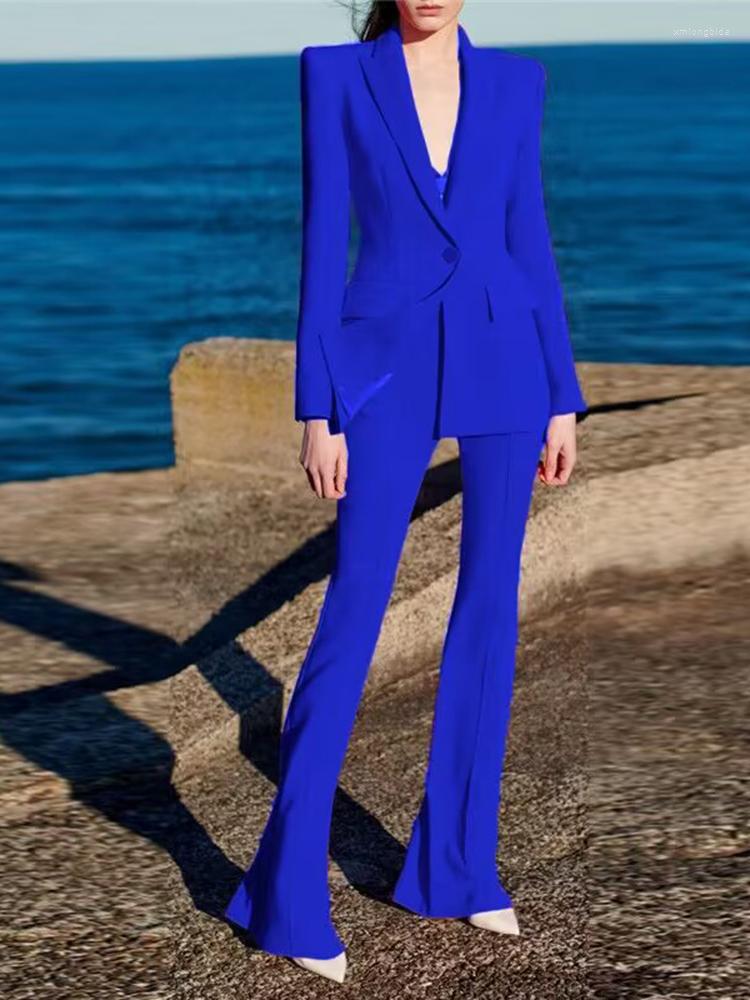 Women' Two Piece Pants HIGH STREET Est 2023 Designer Runway Suit Set Single Button Slim Fit Lapel Blazer Flare 2pcs Royal Blue
Women' Two Piece Pants HIGH STREET Est 2023 Designer Runway Suit Set Single Button Slim Fit Lapel Blazer Flare 2pcs Royal Blue