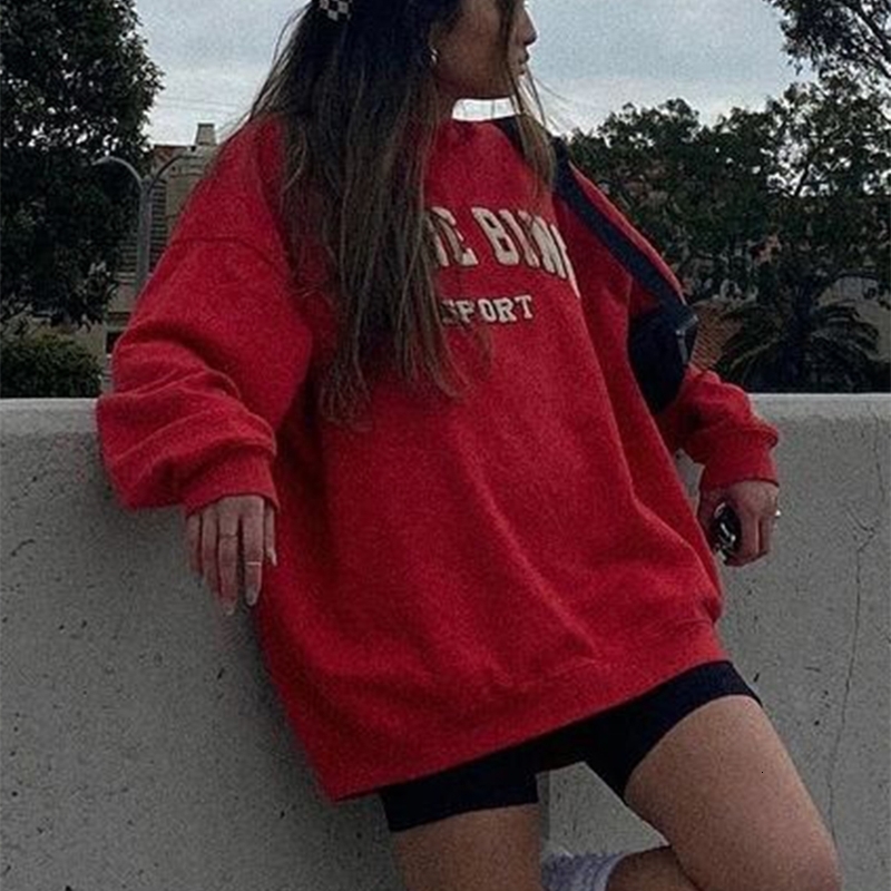 Women's Hoodies Sweatshirts Jyate Autumn Letter Print Top Loose Casual Long Sleeve O Neck Pullover High Streetwear Sweatshirt 230602