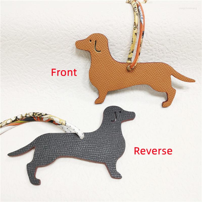 Keychains Double-Sided People Genuine Leather Puppy Dog Key Chain Backpack Charm Animal Keyring Women's