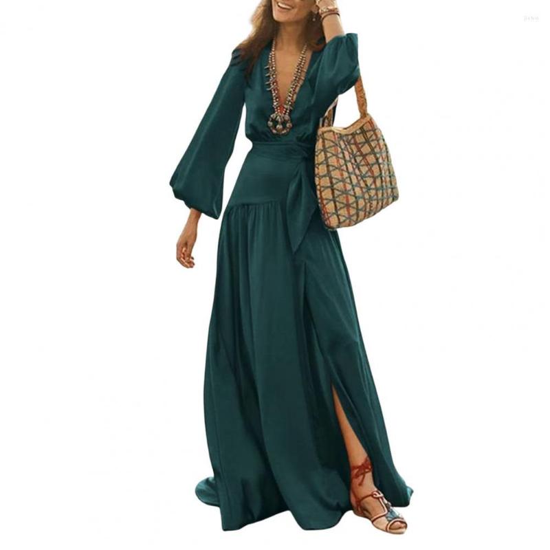 Casual Dresses Women Dress Beach Deep V-Neck Flared Sleeves Loose-Fitting Lady Washable Summer Party With Belt